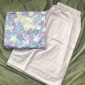 Lavender Floral Medical Scrub Top and Pants Set